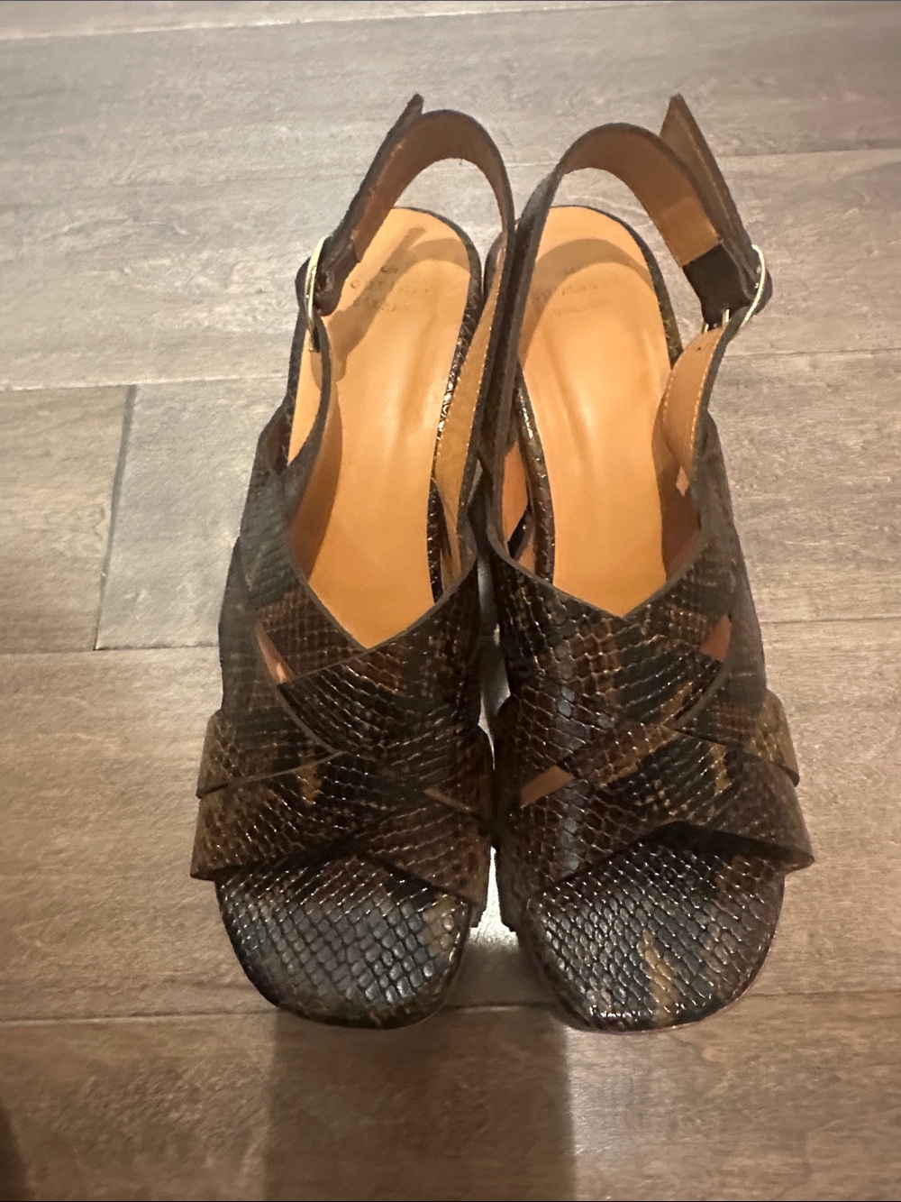 Sezane Brown Snake-Print Slingback Sandals